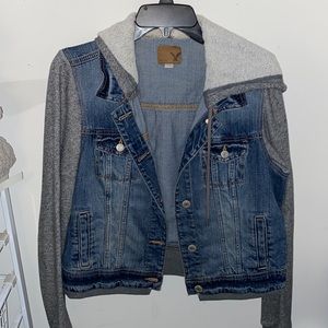 Spring cleaning, Jean jacket with grey sweatshirt like sleeves